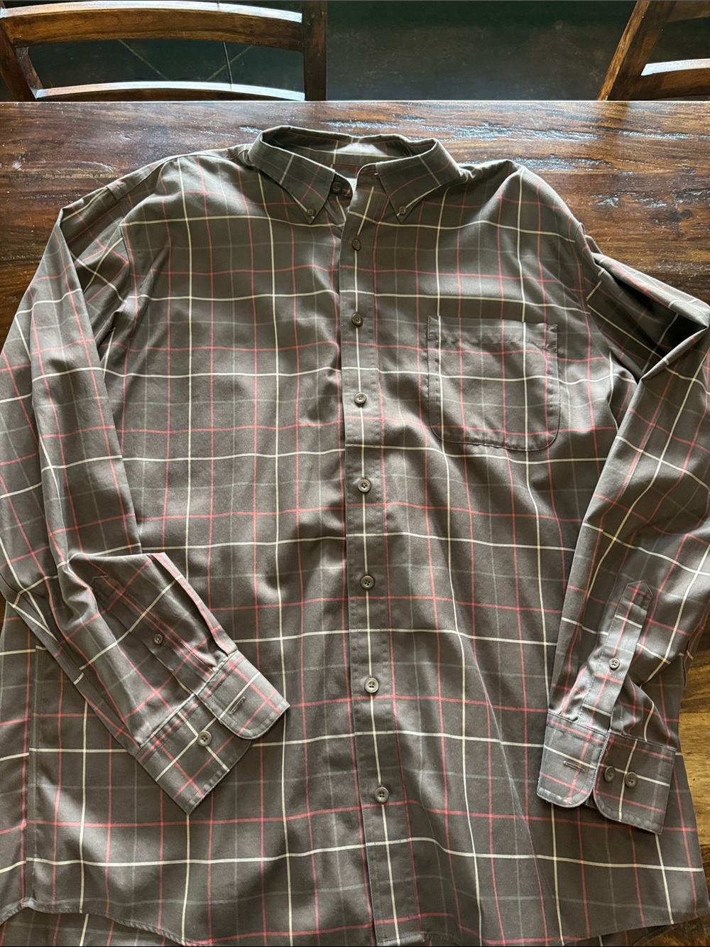 Cabela's Olive and Pink Windowpane Button-Down Shirt